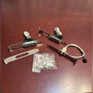 Misc computer slot connections and screws.